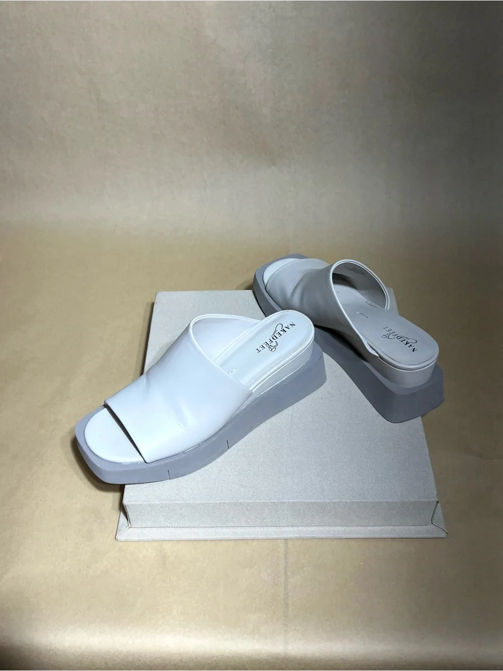 Naked Feet White Slide Platform Clogs with Gray Sole - Picture 4 of 4